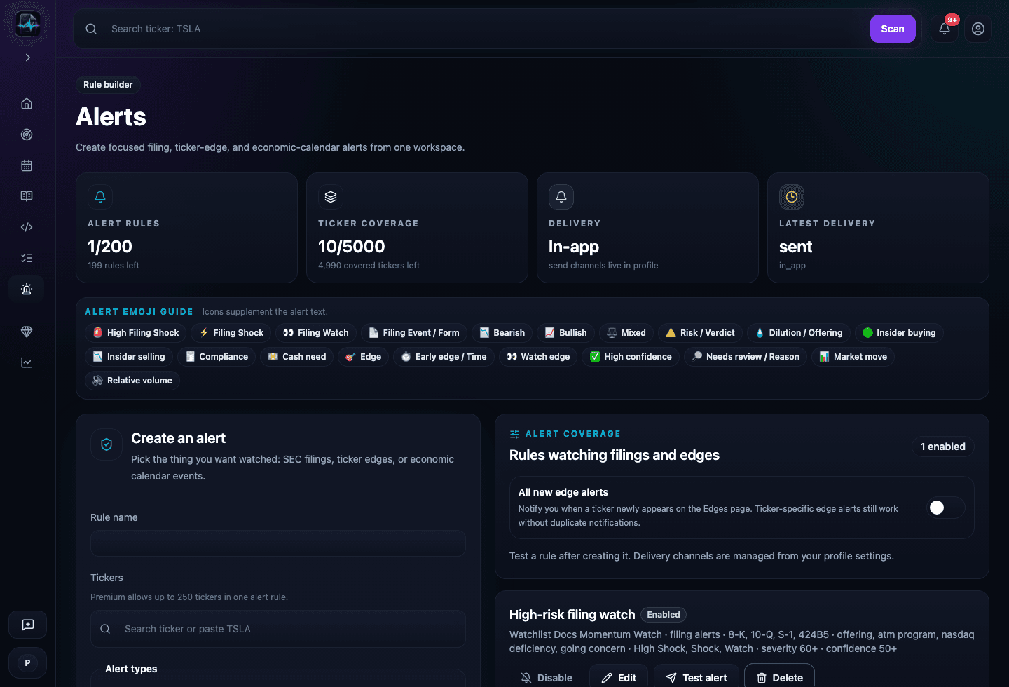 Advanced alerts product screenshot