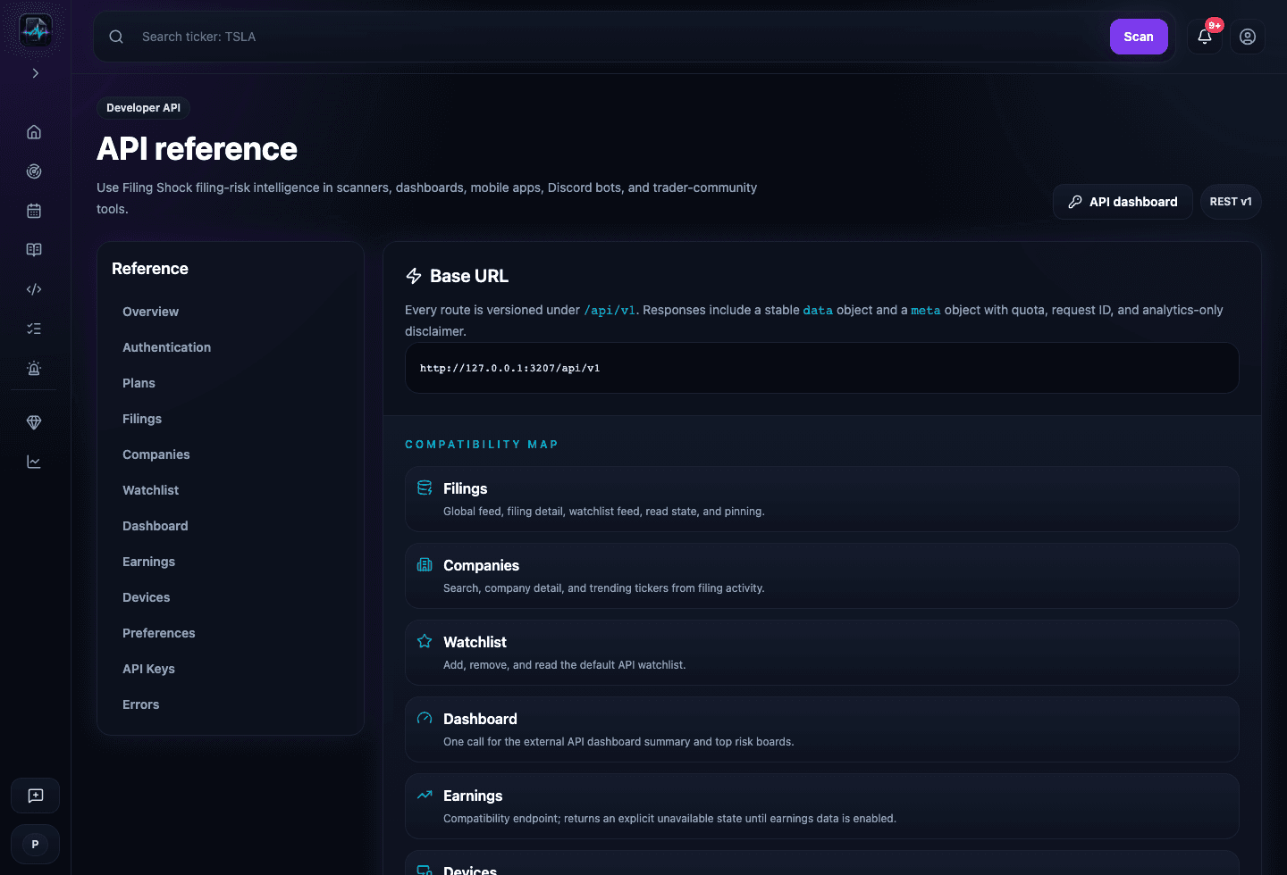 Developer API product screenshot
