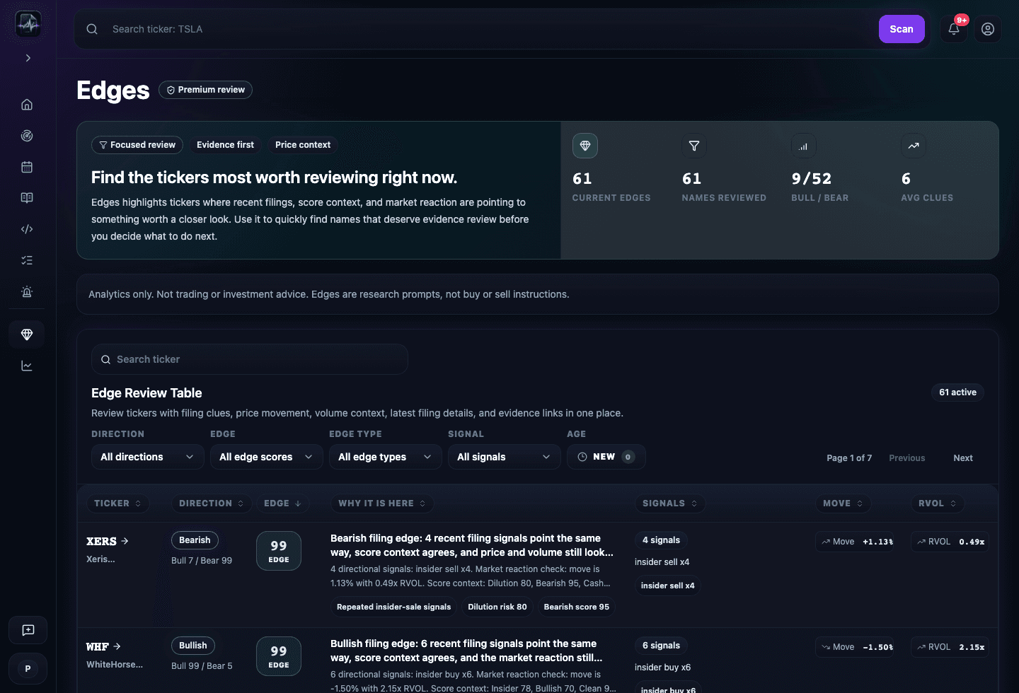 Filing Signals product screenshot