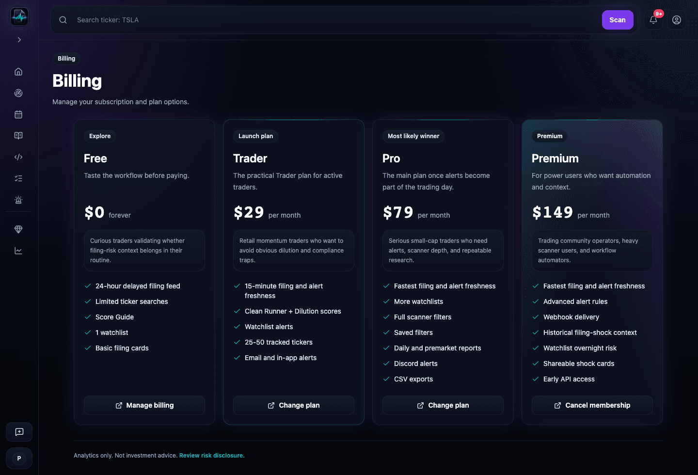 Billing product screenshot