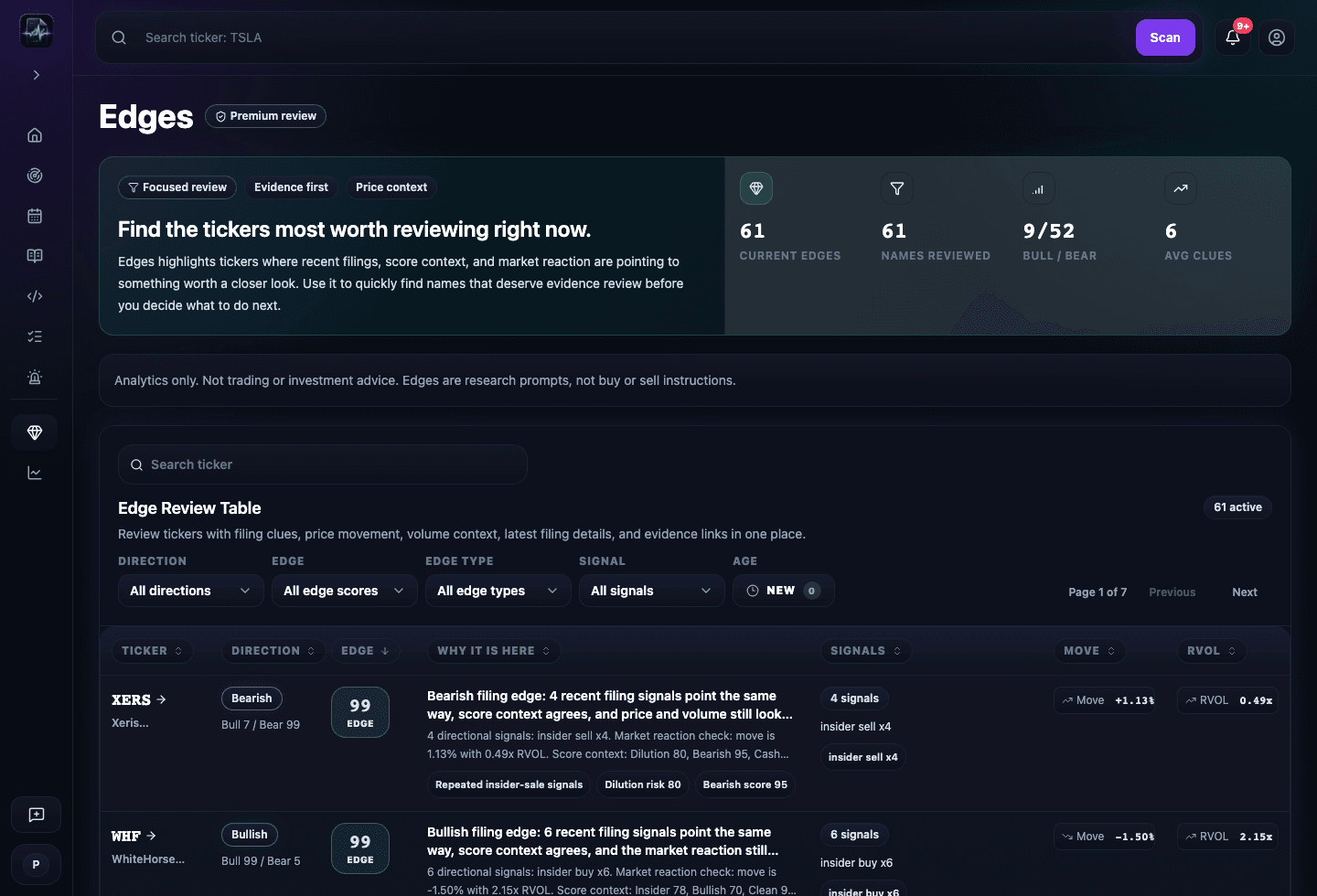 Filing signals product screenshot