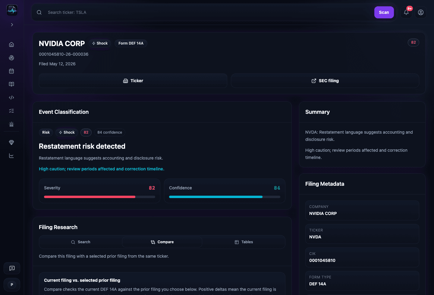 Filing research product screenshot